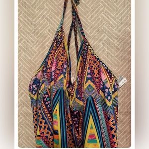 LA BLANCA Women Sz L Multi Color Dress V-Neck Stretchy Vacation Sun Dress